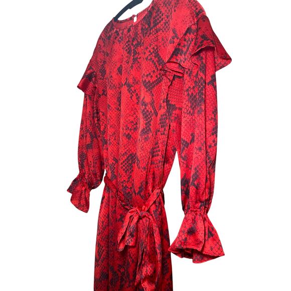 Ann Taylor - Red Snakeskin Ruffle Wrap Dress - XS - Picture 3 of 14